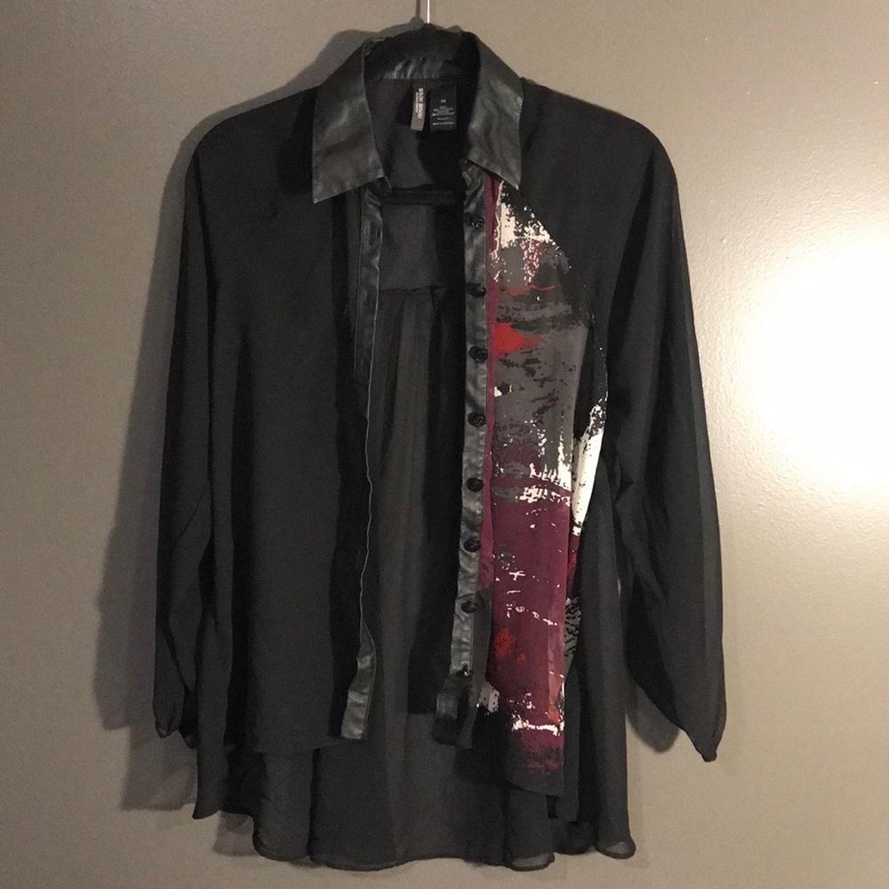Bisou Bisou Sheer Blouse w/ Pleather Back Piece